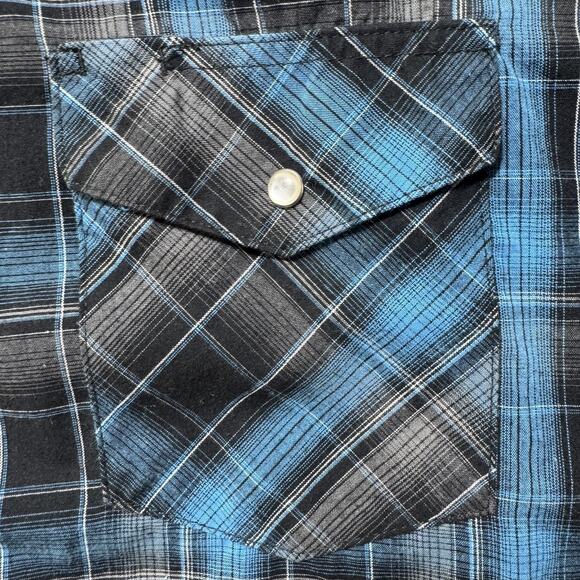 Wrangler Shirt Mens 3XL Blue Black Plaid Western Pearl Snap Long Sleeve Cowboy - Picture 3 of 10